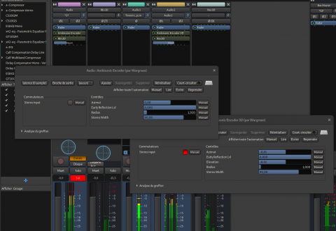 Capture d'écran des plugins AmbiEncLV2 et Ardour